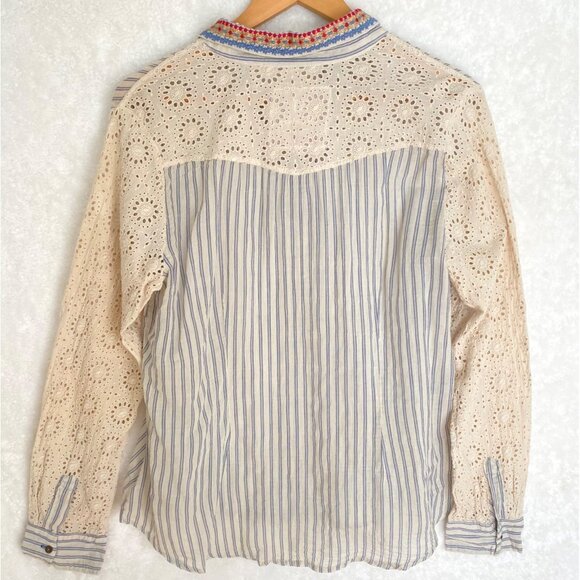 Johnny Was Striped Button Down Shirt with Embroidered Collar - Picture 4 of 6